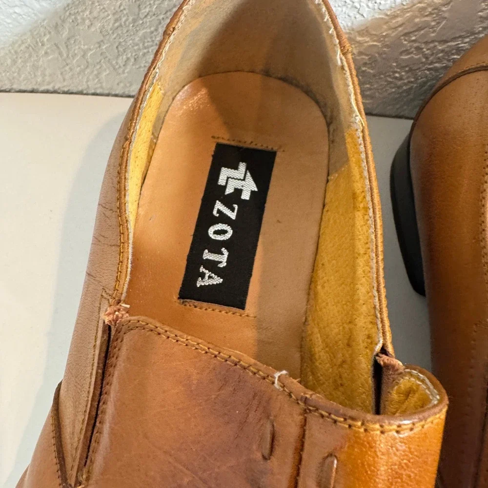 Zota Mens Dress Loafers Leather Square‎ Toe Stitched Slip On Shoes Brown 12